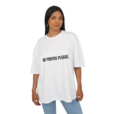 Unisex No Photos Please Box Tee - Casual Oversized Statement Shirt