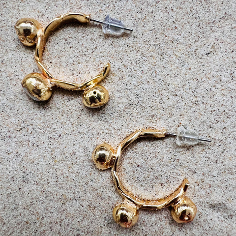 Triple Pearl Stone Hoop Earrings