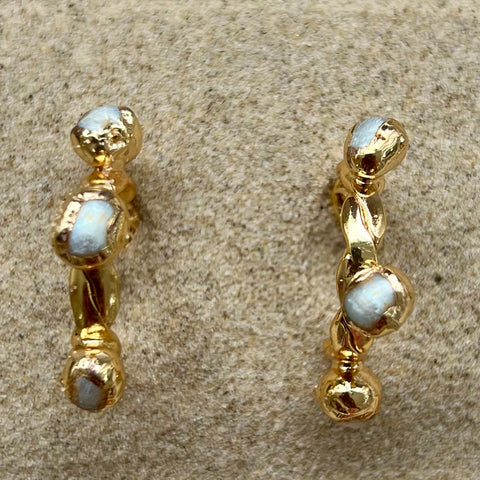 Triple Pearl Stone Hoop Earrings