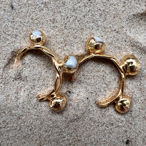 Triple Pearl Stone Hoop Earrings
