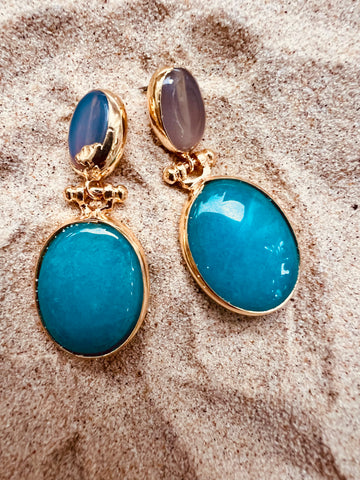 Double Stone Earring-  Amethyst/ Carnelian Agate