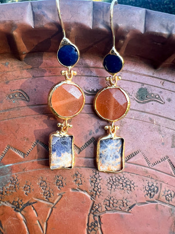 Triple Stone Earring- Sunset Soladite/ Gladstone/ Saphire