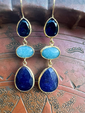Triple Stone Earring- Soladite/ Agate/ Black Agate