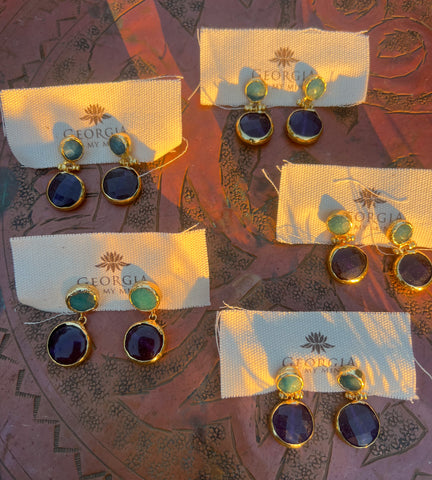 Double Stone Earring- Amethyst/ Aventurine