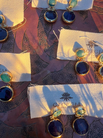 Double Stone Earring- Amethyst/ Aventurine