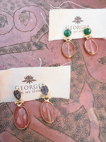 Double Stone Earring- Carnelian Agate/ Soladite