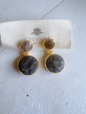 Double Stone Earring- Labrodite/ Amethyst