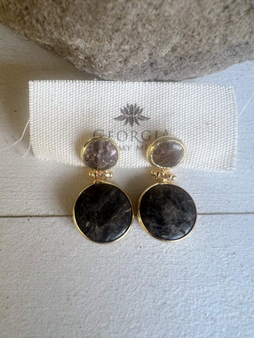 Double Stone Earring- Labrodite/ Amethyst