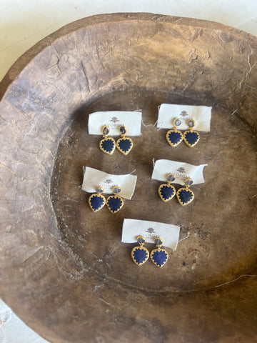 Double Stone Earring- Blue Agate/ Amethyst Heart