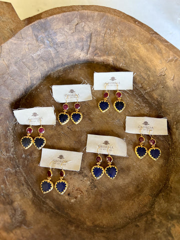 Double Stone Earring- Blue Agate/ Ruby Agate