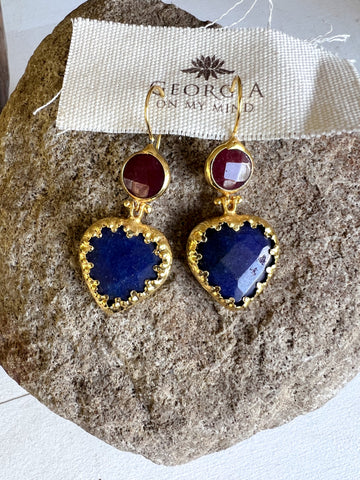 Double Stone Earring- Blue Agate/ Ruby Agate