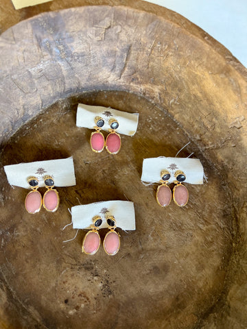 Double Stone Earring- Rose Quartz/ Black Agate