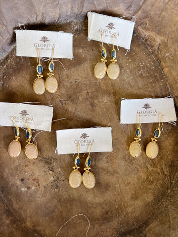 Double Stone Earring- Yellow Jasper/ Black Agate