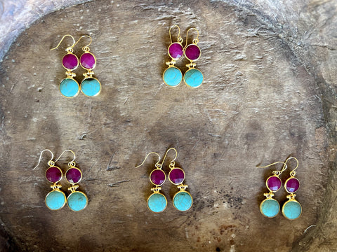 Double Stone Earring- Howlite/ Agate Hoop