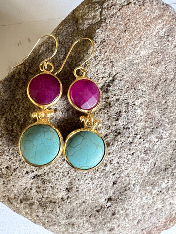 Double Stone Earring- Howlite/ Agate Hoop