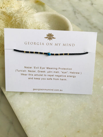 Gold Bead Evil Eye String Bracelet