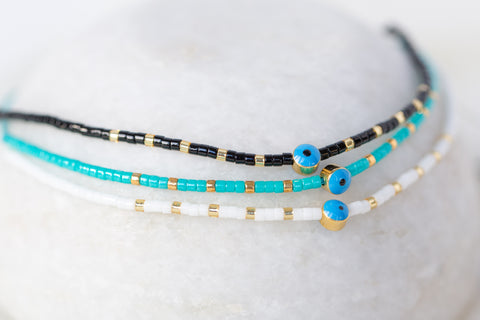 Gold Bead Evil Eye String Bracelet