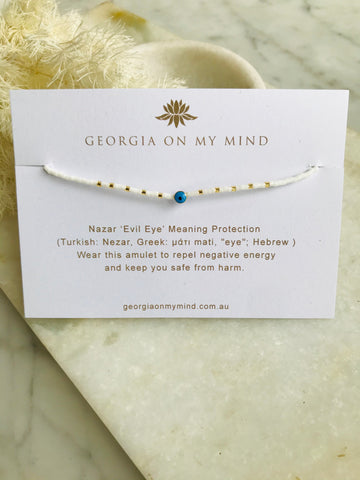 Gold Bead Evil Eye String Bracelet