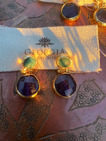 Double Stone Earring- Amethyst/ Aventurine