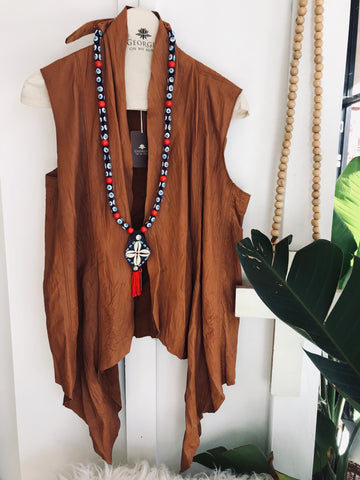 Roll neck tiered leather vest